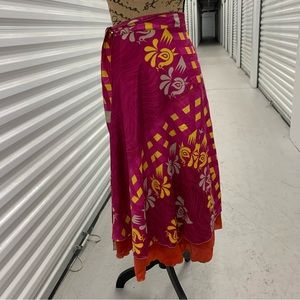 Juniors Silk Wrap Skirt Upcycled Sarees Fits Girls 10- Ladies Small